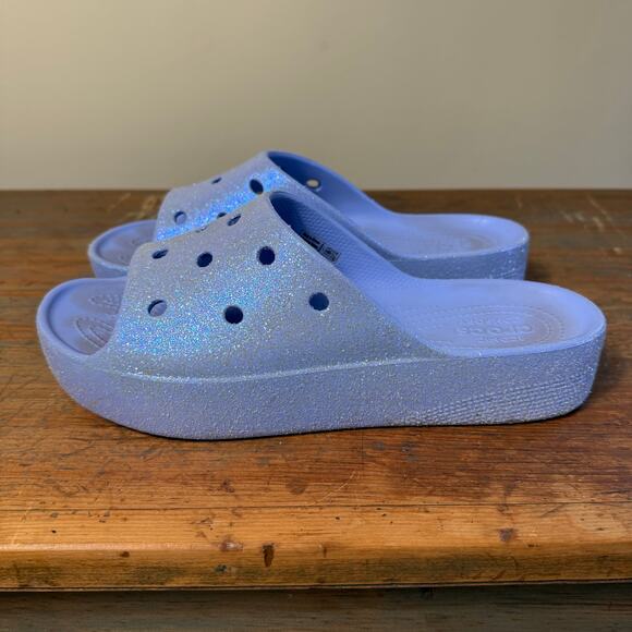 Crocs Classic Platform Glitter Womens 11 Moon Jelly Purple Slide 208233-5Q6 - Picture 7 of 11